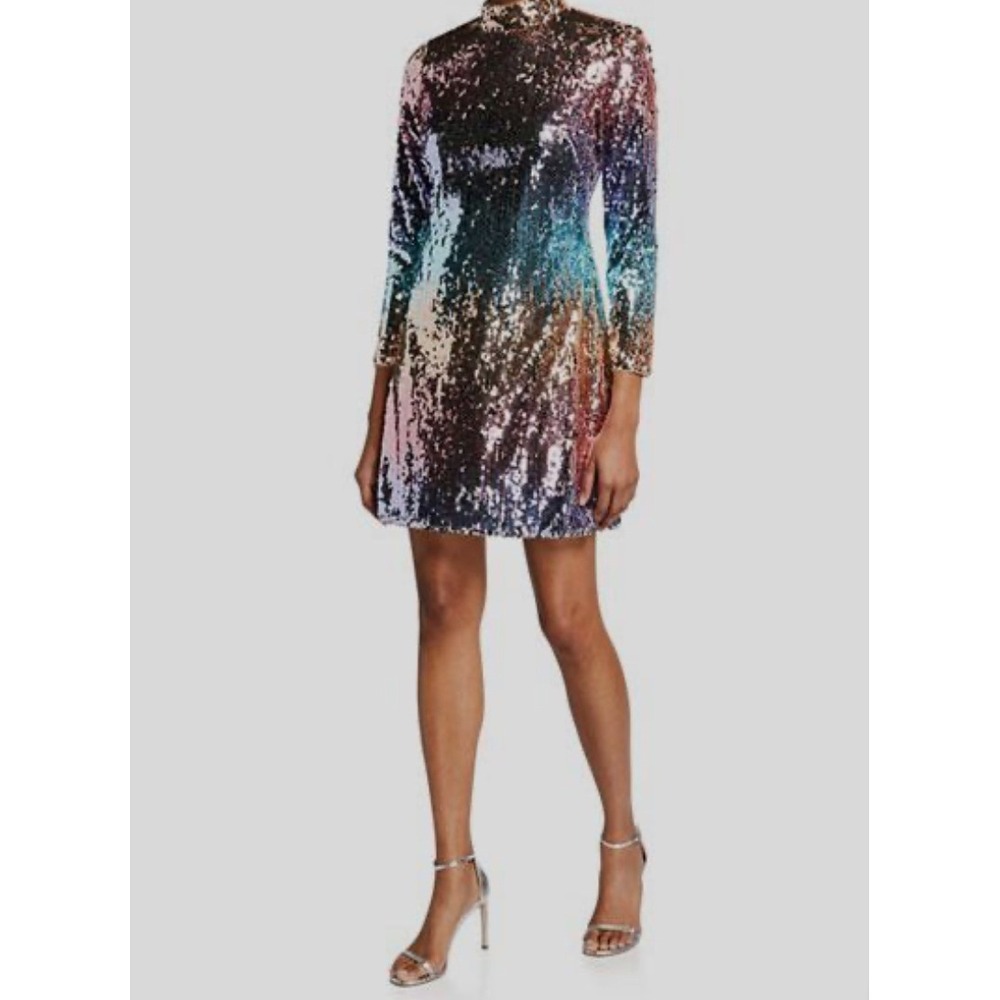 Aidan Mattox Sequin Party Long Sleeve Dress‎ Size 4 Ombre Rose Gold Mini NWT